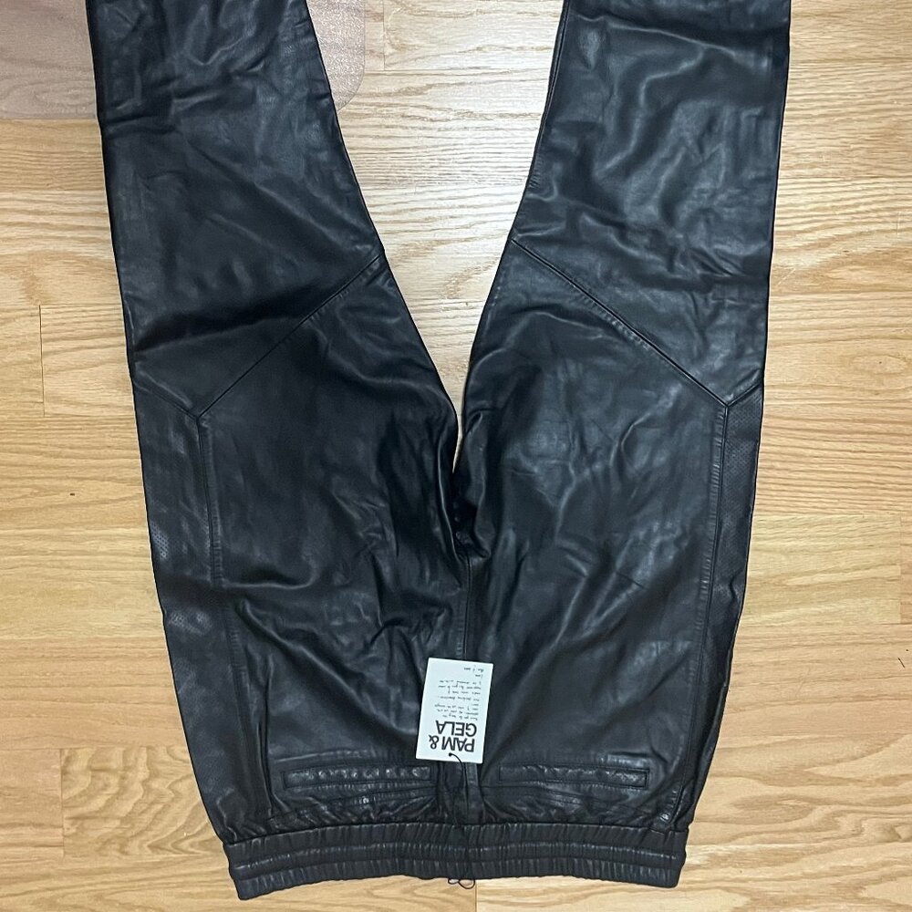 Pam & Gela, Black Leather Track Pants - DESIGNER